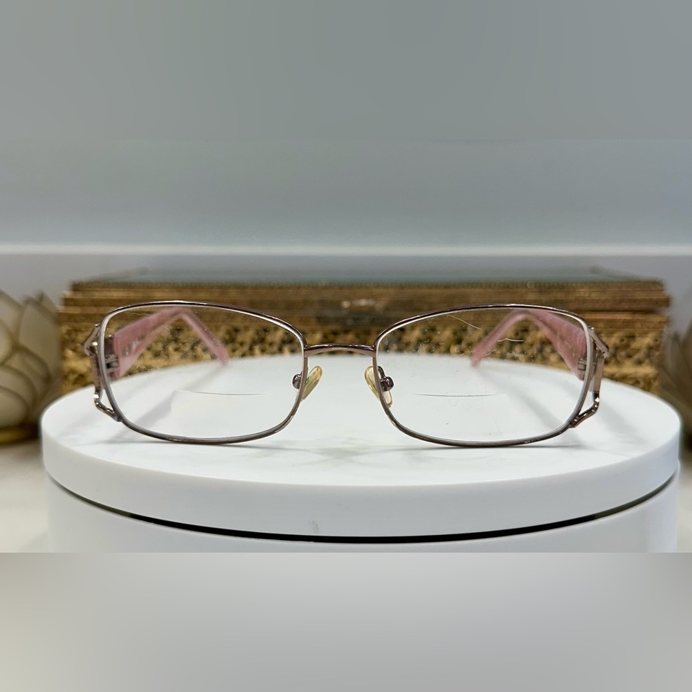 Oleg Cassini - Rose Pink Marbled Rx Eyeglass Frames/Crystal Logo Accents - EUC - Picture 3 of 16